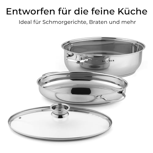 KLAMER Bräter XXL 8,5 L aus Edelstahl mit 2 Deckeln, 41 cm für Induktion – Ansicht 8