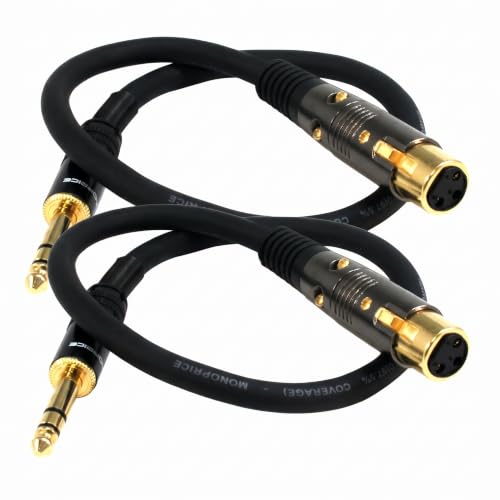 Monoprice 104767 1.5-Feet Premier Series XLR Female to 1/4-Inch TRS Male 16AWG Cable Gold (Pack of 2)