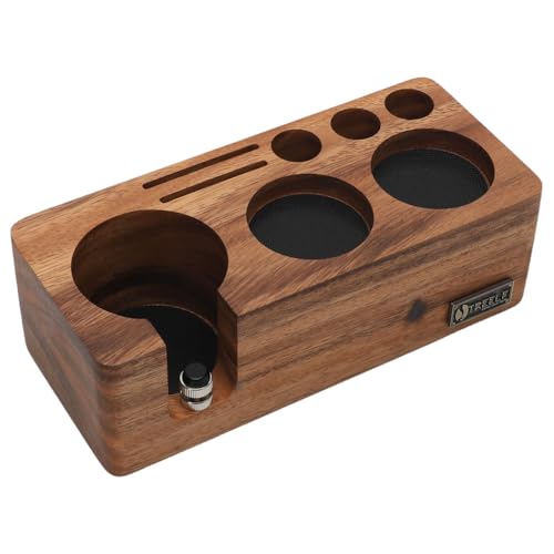 EUBSWA Tamperstation 51mm 54mm aus Walnussholz - Höhenverstellbar mit Drehknopf & Anti-Rutsch Basis | Inkl. Silikonpads Für Sage Philips Breville DeLonghi | Espresso Tamping Station & Siebträger