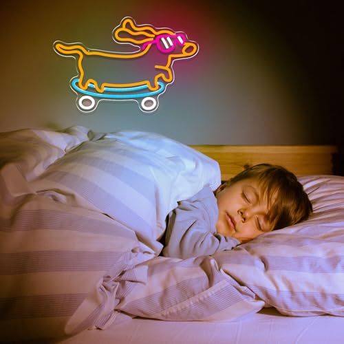 Image of Dachshund Neon Sign Dimmable Led Skateboard Dog Neon Sign With Glasses Led Light Sign for Pet Shop Animal Bedroom Decor Art Wall Decor Gift for Pet Dog Lover Kids Room