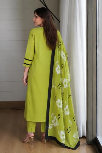 Image of ANNI Designer Women's Cotton Blend Solid Straight Kurta with Pant and Dupatta | Kurta Set for Women Suit Set for Women | Indian Ethnic Wear Designer Collection