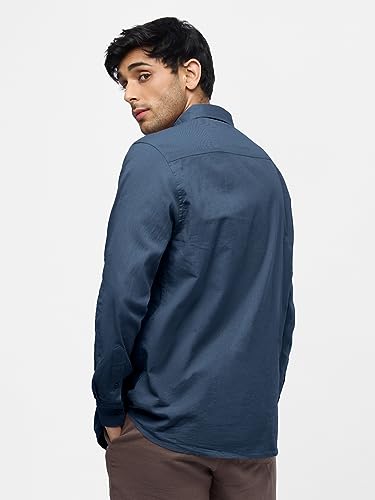 Image of The Souled Store Solid Linen: Beige Color Men and Boys Regular Outdoor Fit Full Sleeve Collared Neck Spread Collar Casual Wear Stylish Comfortable Premium Elegant Cotton Shirts