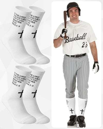 Image of Geyoga 4 Pairs Grip Cross Soccer Socks Anti-slip Grips Sports Sock with Faith Bible for Baseball Football Basketball Gym