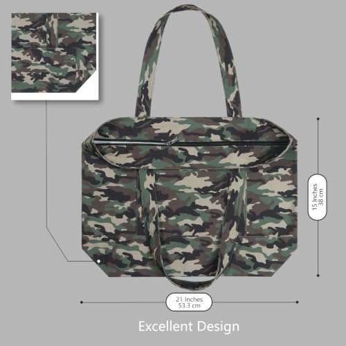 Image of TOPDesign 1-Pack Canvas Tote Bag with an External Pocket, Reusable Grocery Shopping Bag, Top Zipper Closure, Daily Essentials (Camo)
