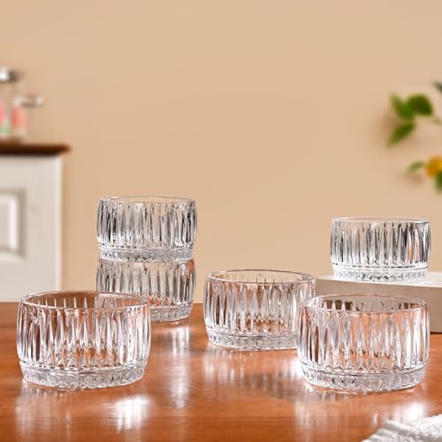 Image of Nestasia Small Glass Chutney Bowls Set of 6 (160ml Each) - Heat Resistant & Chip Resistant Ice Cream Bowls for Dips, Sauce & Pickles | Ribbed Transparent Katori with Gift Box - Ideal for Gifting