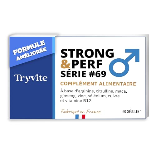 Formule Pour Hommes Actifs | 60 Gélules Avec Ginseng, Maca, Arginine, Citrulline & Zinc | TRYVITE STRONG&PERF