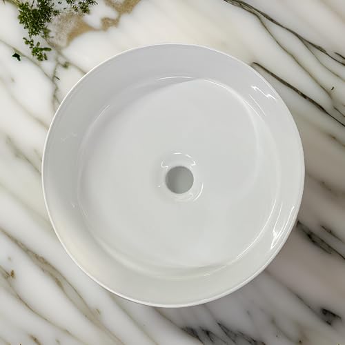 Image of SEA SHORE White Imported Ceramic Table Top Wash Basin, Slim Rim Vessel Sink for Bathroom & Living Room