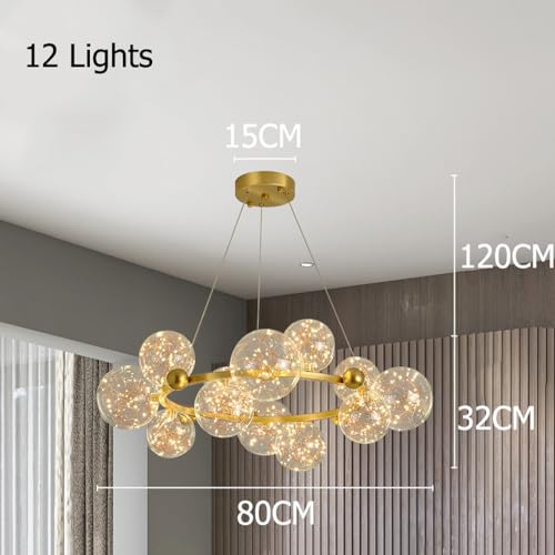 Lumière pendentif cristal avec 4 douilles E14 et structure dorée de 40cm