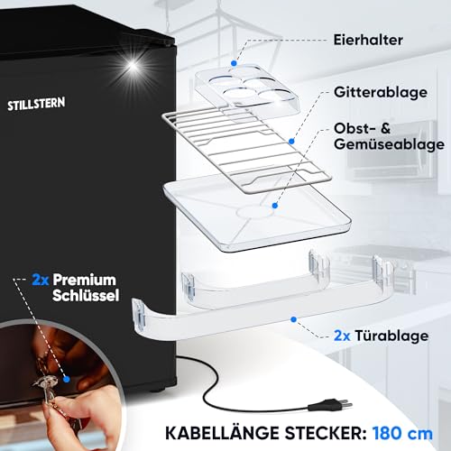 Foto von Stillstern Mini Kühlschrank E 45L mit Abtauautomatik, Schloss, Frostfach