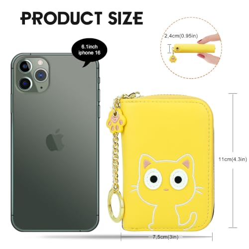 Image of CONISY Cute Small Women Credit Card Holder Wallet with Keychain Wristlet (yellow cat)