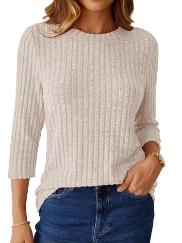 NORACORA Womens 3/4 Sleeve Sweater Tops Round Neck Tunic Blouses Dressy Pullover T Shirts for Business Casual Work3