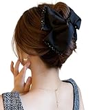 ヘアクリップ リボン 大きめ バンスクリップ 髪留め クリップ おしゃれ しっかりとまる 大人っぽい ヘアアクセサリー バレッタ 可愛い 黒 韓国 リボン 髪飾り ヘアリボン 軽い 強力 シンプル 日常 通勤 二次会 結婚式 入学式 卒業式 デート オフィス 贈り物 レディース用 (タイプ2)