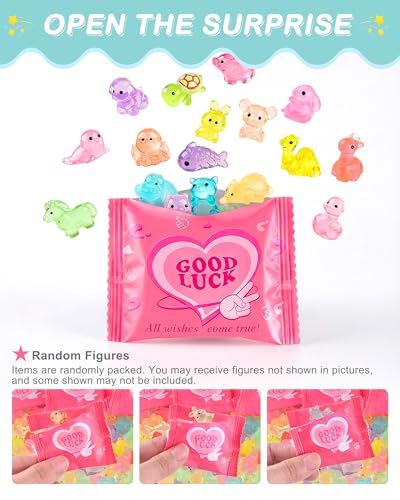 Image of FEXIA 100Pcs Mini Resin Animals Glow in The Dark Mystery Figurines Blind Bag, Cute Luminous Farm Ocean Figures, Animal Miniatures for DIY Fairy Garden Accessories Micro Landscape Aquarium Decor