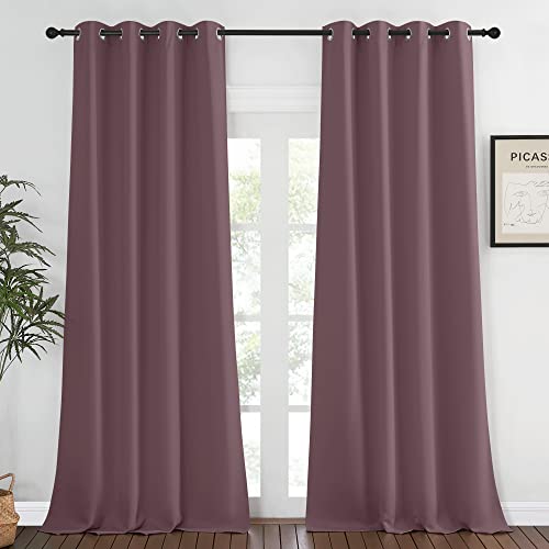 NICETOWN Blackout Curtains 120 inch Length for Sliding Glass Door, Grommet Thermal Insulated Room Darkening Sound Reducing Drapes for Room Divider, 1 Panel, W52 x L120, Dry Rose