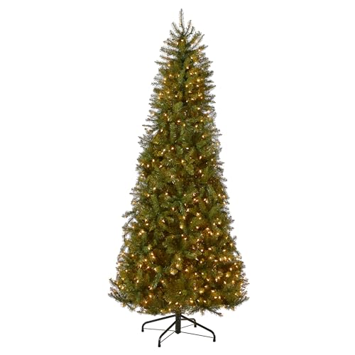 National Tree Company Pre-Lit Artificial Slim Christmas Tree, Green, Dunhill Fir, White Lights, Includes Stand, 7.5 Feet