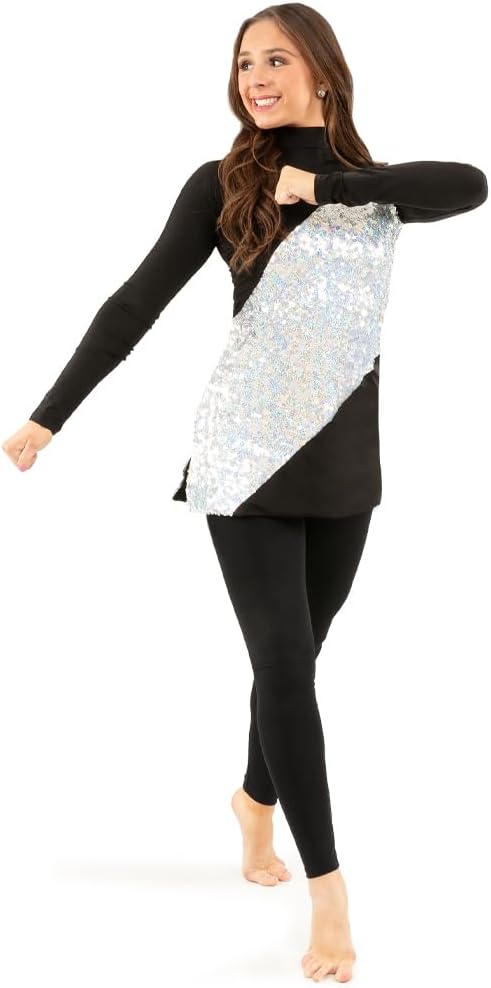 Alexandra Collection Sequin Sparkle Unite Asymmetrical Long Sleeve Dance Dress