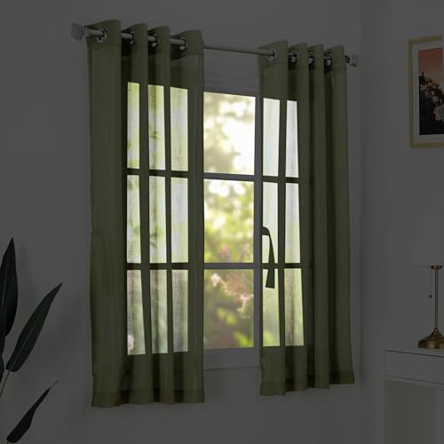 Image of Amazon Basics - Sheer Door Curtains | Light Filtering | 5 Feet | Set of 2 | Plain Design | for Living Room, Bedroom & Balcony | 115 cm x 150cm, Color - Green