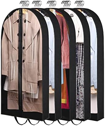 Clear Garment Bags Suit Bag: 5 pack 50" inch Closet Storage Hanging Clothes Business Non Woven Suit Cover Travel Dress Bag For Coats,Uniforms,Sweaters, Jackets