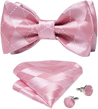 DiBanGu Men's Paisley Floral Silk Bow Tie Set Self-tied Bowtie and Pocket Square Cufflinks Set for Wedding Party Business