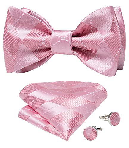 Image of DiBanGu Men Bow Tie Paisley Striped Self-Bow Tie for Men and Silk Woven Bowtie Pocket Square Cufflinks Wedding Party
