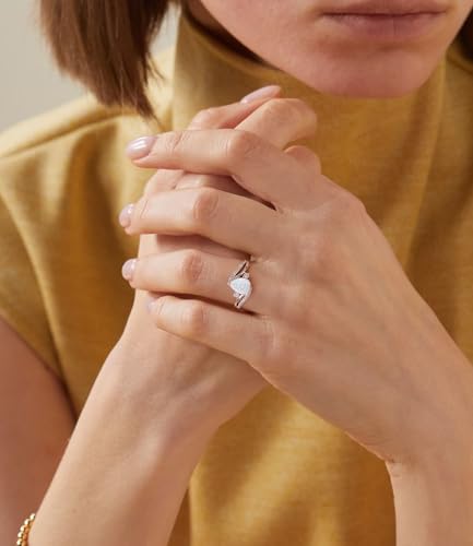 White Opal Engagement Rings for Women 925 Sterling Silver with Teardrop Synthetic Gemstones Dainty CZ Ring Jewelry for Promis Weddings3