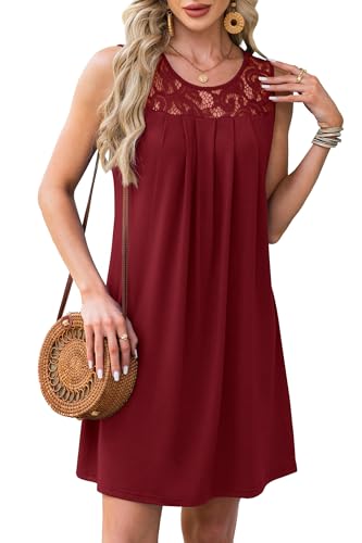 Image of BKRIVE Womens Lightweight Sleeveless Summer Dresses | Lace Yoke Neckline, Figure-Flattering for All Shapes - Ideal Beach Cover-Up & Hot-Weather Travel Essential