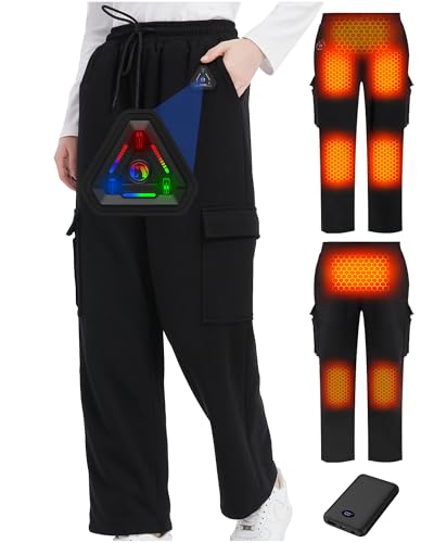 Heated Pants for Women and Men Cargo Baggy Sweatpants for Upgraded 7.4V 10000mAh Battery Pack & Heating Element (US Alpha X-Large Regular Regular Black Women)