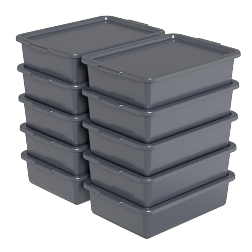 Tstorage 13L Plastic Bus Box with Lid, 12 Pack Restaurant Bus Tubs, Gray