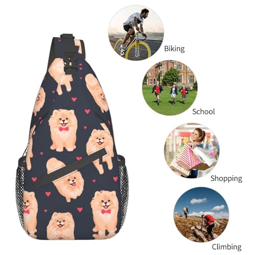 Sac à dos à bandoulière imprimé chiots de Poméranie taille unique noir