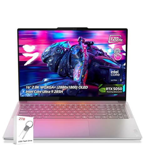 Image of Lenovo Yoga Pro 9i 16 inch Laptop - 16 inch 2.8K WQXGA+ OLED 120Hz 1000-nits, NVIDIA GeForce RTX 5050, Intel Ultra 9 285H, 32GB RAM 1TB SSD, Win11, WiFi7, Backlit KB, Luna Grey, & 2TB USB Drive, W /GaLiMu
