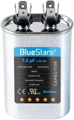 BlueStars 7.5 uF MFD 370 or 440 Oval Run Capacitor TP-CAP-80/5/440R