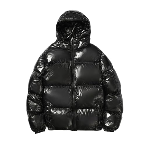 Glossy Puffer Jacket Men Hooded Down Jacket Zip up Quilted Jacket Warm Padded Jacket Insulated Winter Coat with Pockets