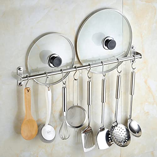 Alicemall Colgador de Utensilios de Cocina 60cm con 10 Ganchos, Barras Cocina la Pared de Acero Inoxidable, Plata