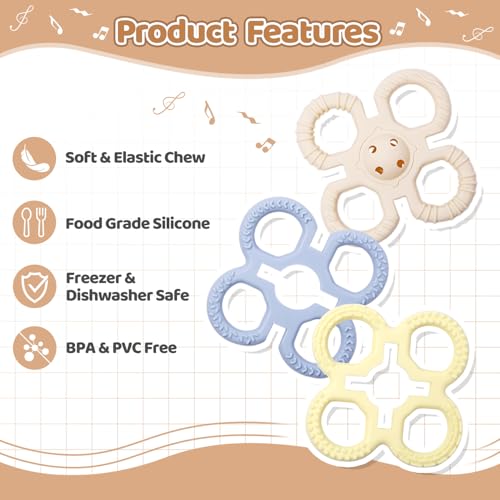Image of Baby Teething Toys 3 in 1 Silicone Teethers - BPA Free Food Grade Silicone Teething Ring Rattle Toys for Babies 3-6 Months 6-12 Months, Soft & Easy Hold, Baby Chew Toy for Toddlers (Yellow)