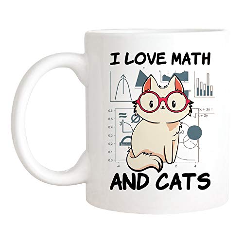 I Love Math and Cats Funny Funny Cat for Mathematics Teacher Student, Mathematician Mug Ceramique Rétro Tasse Café Drôle Tasse À Thé pour Collègue Travail Couple 330ML