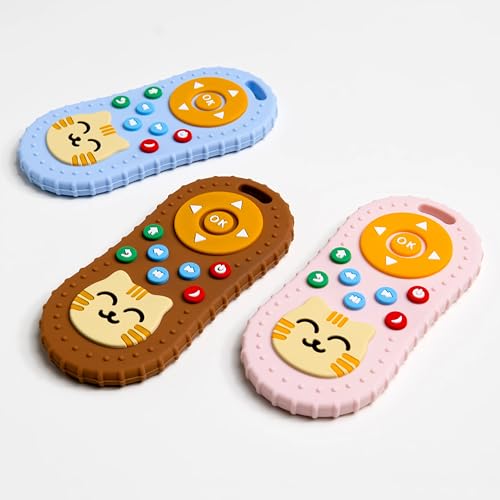 Image of tekme Infant Cute Cat Silicone Baby Teether-Cat Remote Control Shape Food Grade Teething Toy For Babies-Sensory Teething Toy (Brown)