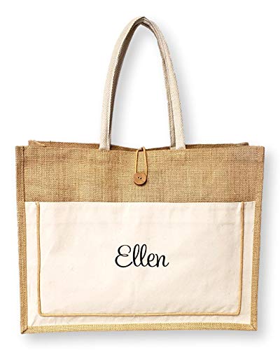 SONA-G-DESIGNS-Personalized-with-Embroidered-Name-Vintage-Style-Jute-with-Black-Cotton-Pocket-Large-Tote-Shopping-Bag