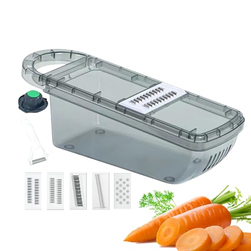 Rallador de verduras manual: pelador y cortador compacto, herramienta de cocina fácil de limpiar | de verduras portátil con cajón para cebollas, zanahorias, calabacines, cocina, preparación de