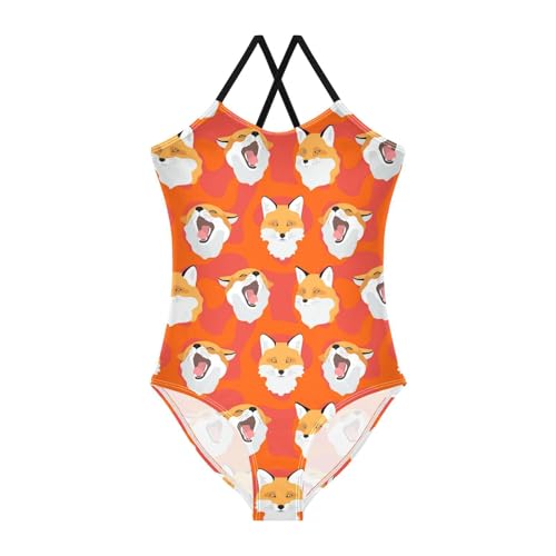 Red Foxes Girls One Piece Swimsuits Orange Animal Sport Halter Swimwear Beach Bathing Suit 9-10T