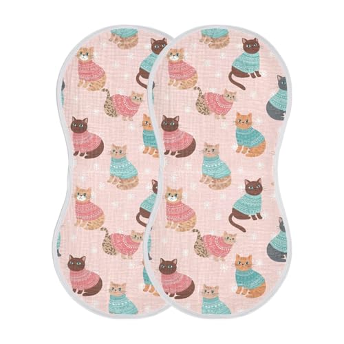 2 Pack Muslin Burp Cloths Cats Winter Pink Cotton Baby Burp Cloths Extra Absorbent and Soft Thick Burping Cloth for Newborn Must Haves, Large 22