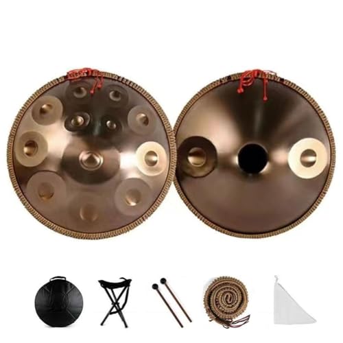 Handpan Drum, Steel Hand Pan, Instrumento de 14 notas, Tuning D minor, 440 Hz con bolsa, baquetas, soporte, etiquetas de notas, paño de limpieza