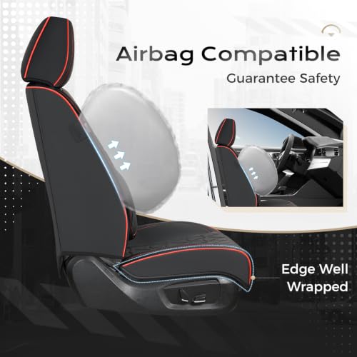 Image of Coverado Seat Covers, Car Front Seat Covers with Backrest, Nappa Leather Car Seat Protectors,Waterproof &Breathable,Anti-Slip Automotive Seat Cushion, Universal Fit for Most Vehicles