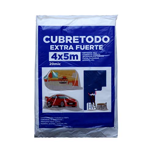 Plástico Cubretodo Protector Multiuso para tapar Suelos, muebles, puertas, ventana Interior y Exterior (4x5 m, 20 Micras Extrafuerte 1 pieza)