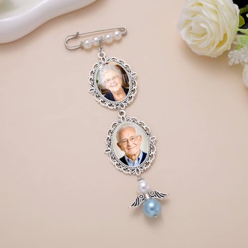 Image of MIXJOY Something Blue Gift for Bride, Wedding Day Bridal Blue Pearl Angel Wings Bouquet Garter Charm for Bride to Be