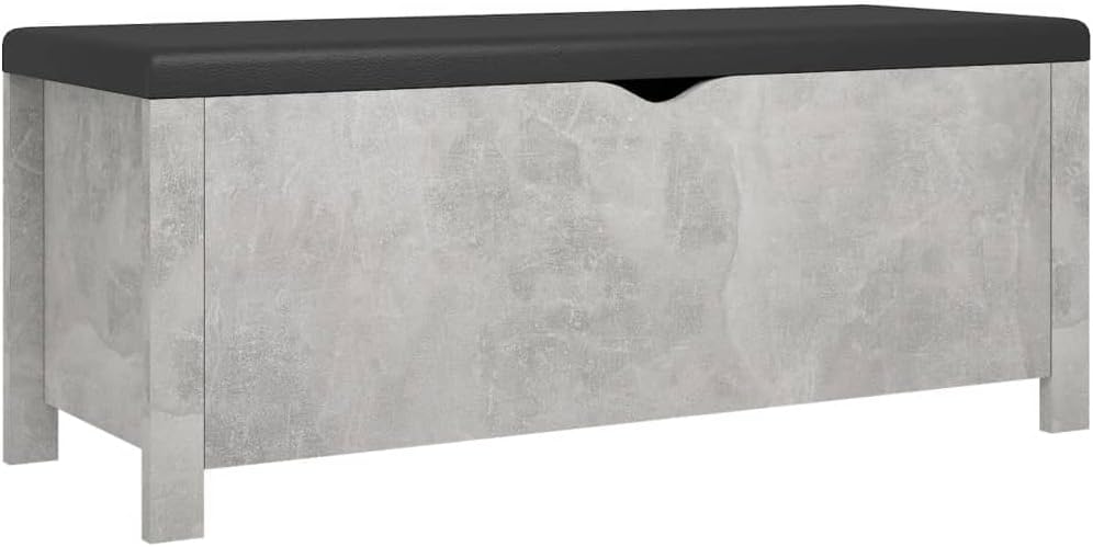 Concrete Grey Storage Ottoman Bench 15.7 x 41.3 x 17.7 in Engineered Wood Faux Leather Chest for Living Room Bedroom Entryway Modern Seating & Organization
