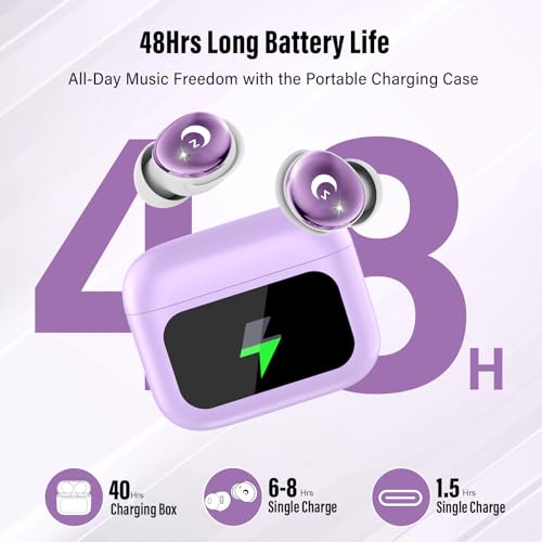 Image of 2026 Sleep Earbuds Bluetooth 5.4 in Ear Smart Touch Screen Ear Buds, 48H Playtime Mini Sleep Headphones Small Design for Side Sleepers, 5 EQ Modes, Crystal-Clear Calls,IPX7 Waterproof Earphones Purple