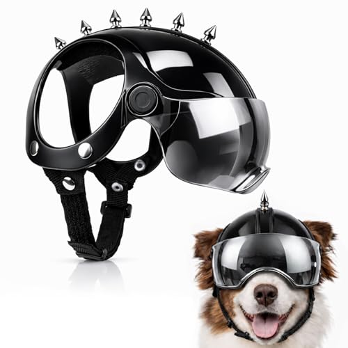 Petmolico Safety Helmets for Dogs Dog Helmet with Anti-UV Silver Goggles&Ear Holes&Adjustable Strap Comfortable&Protective Goggles Helmet for Small Animals for Outdoor Driving/Riding/Hiking/Biking