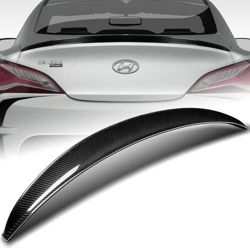 HK5 Black Real Carbon Fiber OE-Style Rear Trunk Lid Spoiler Wing Compatible with 2010-2016 Hyundai Genesis 2DR Coupe, 2011 2012 2013 2014 2015