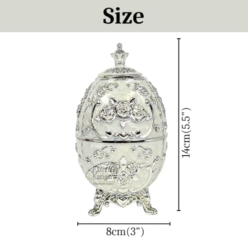 Image of Luxury Decorative Toothpick Holder for Dining Table - Handmade Faberge-Style Gold White Enamel Ornate Victorian Egg Shape Toothpick Dispenser Box | Unique Housewarming Wedding Gift