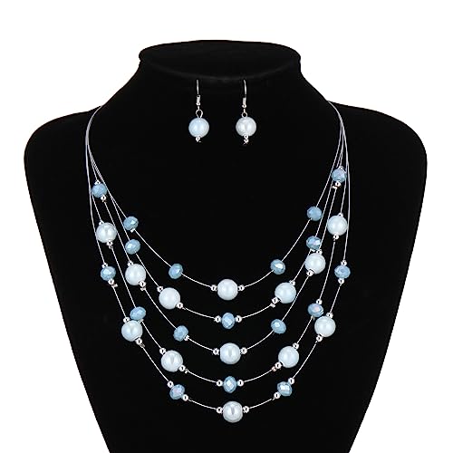 Crystal Beaded Statement Necklace for Women Boho Colorful Multi-Strand Necklace and Earring Sets for Women Fashion Jewelry Gifts for Mom3